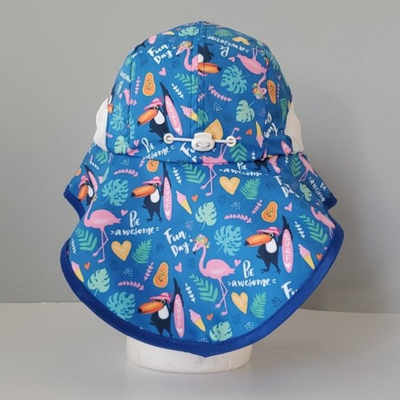 Baby/Toddler Blue Pink Peacock Drawstring Sun Swim Hat - Picture 3 of 7